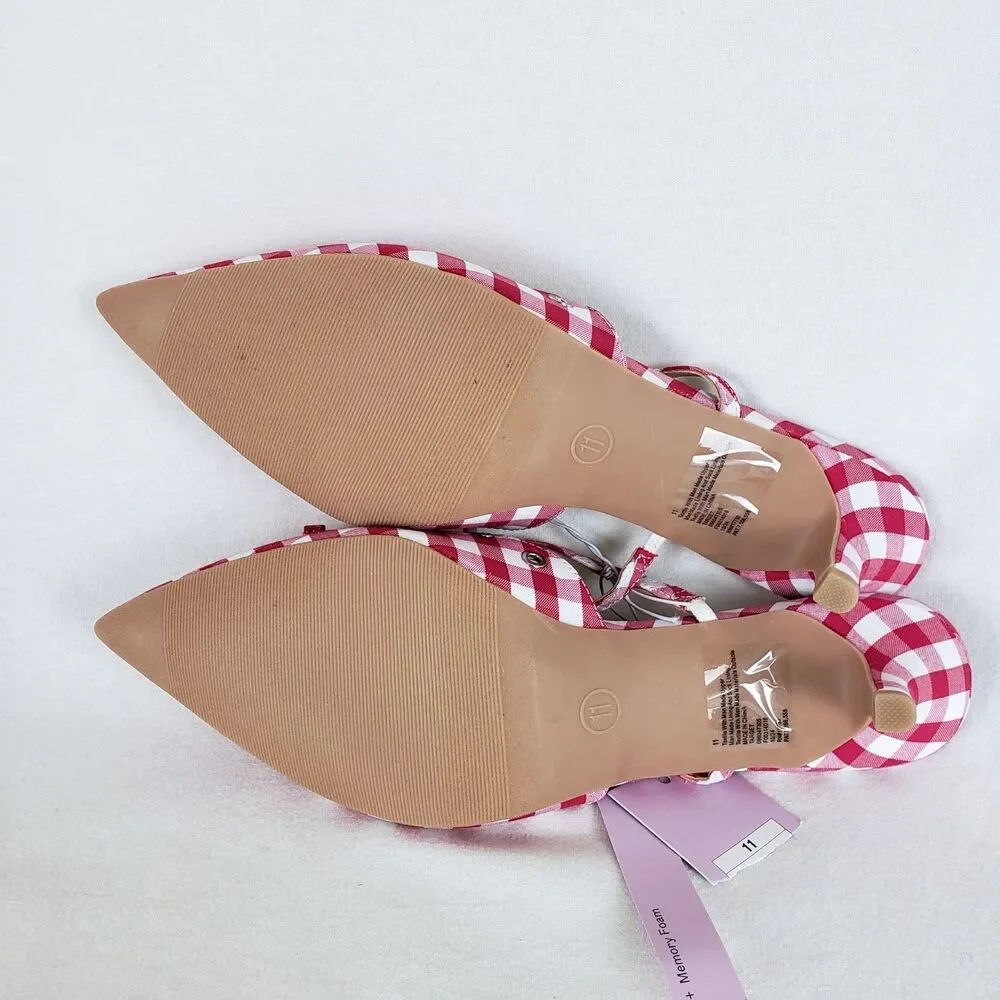 Wild Fable Coquette Gingham Kitten Heels Womens 11 Red Grommet Retro Cottage NWT - Picture 5 of 9
